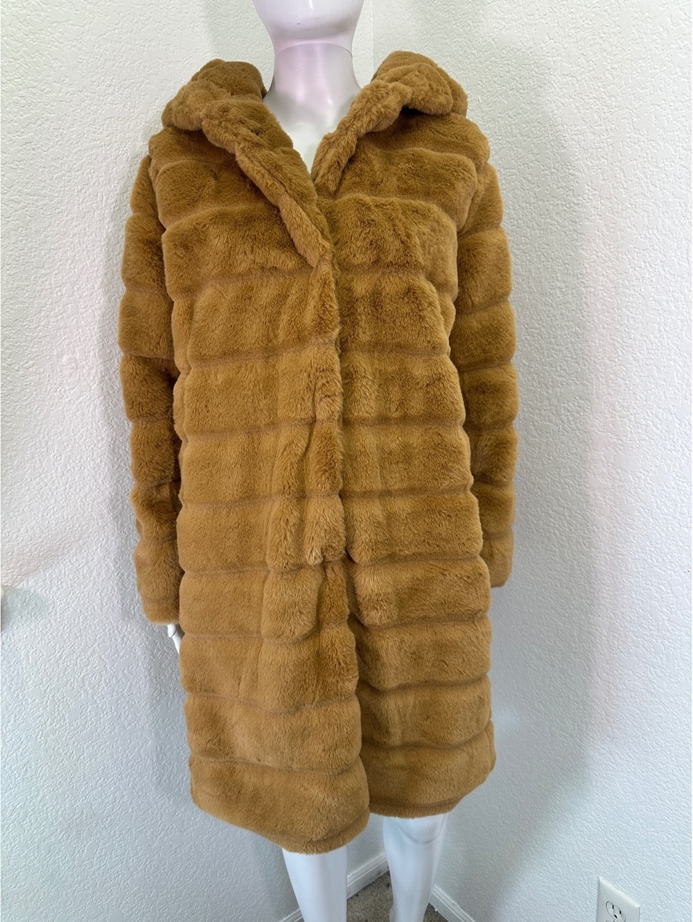 Women’s Sz S Apparis Camel Ovrsized Hood Faux Fur Teddy Bear Celina Jacket Coat